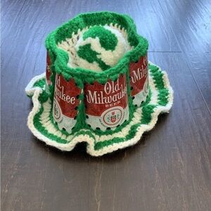 Vintage 70's  Old Milwaukee Beer Can Crochet Hat Folk Art Hat